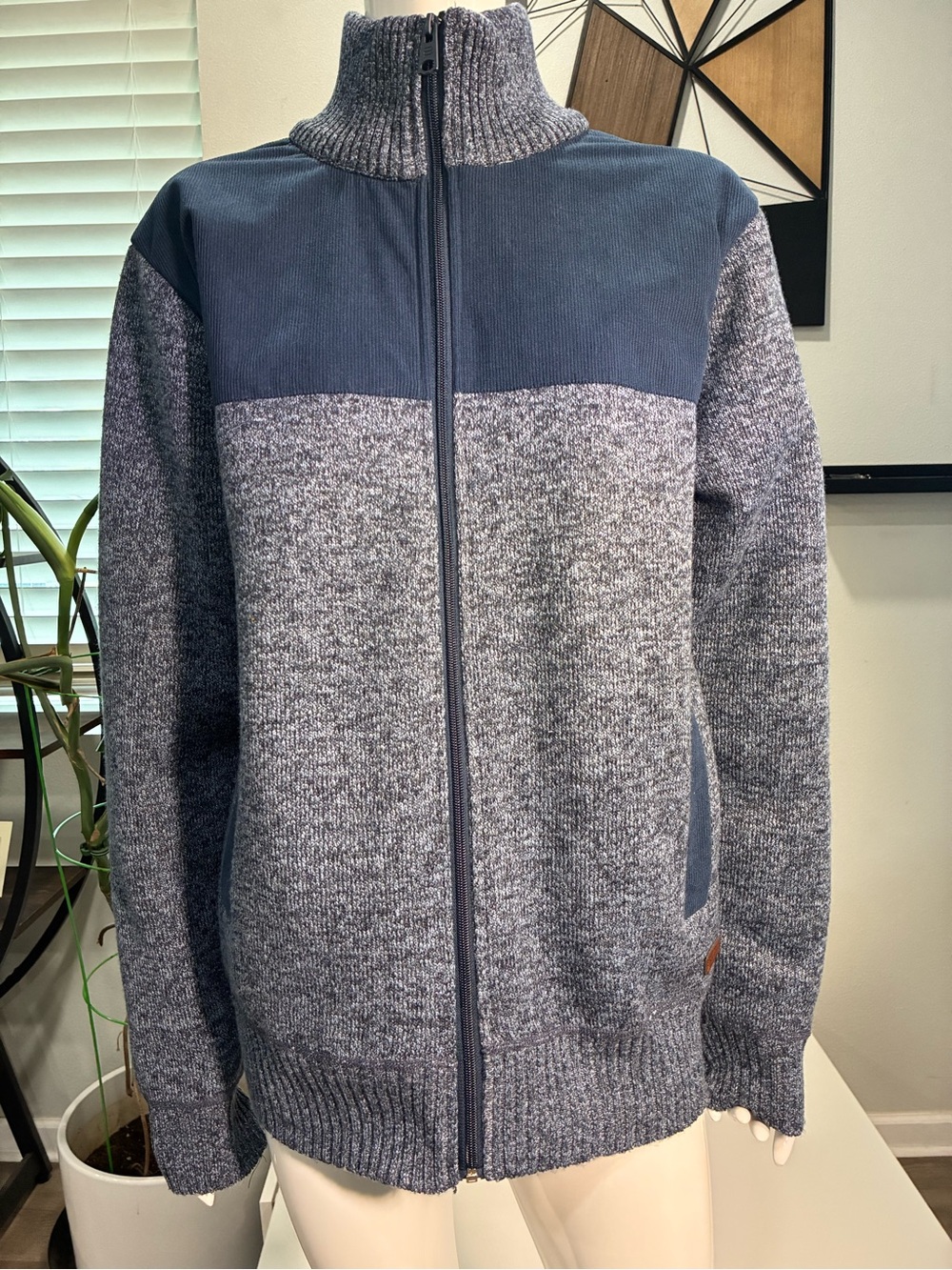 Buffalo David Bitton Navy and Heather Gray Full-Zip Men's Sweater